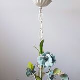 Vintage tole chandelier with light blue roses 1960s