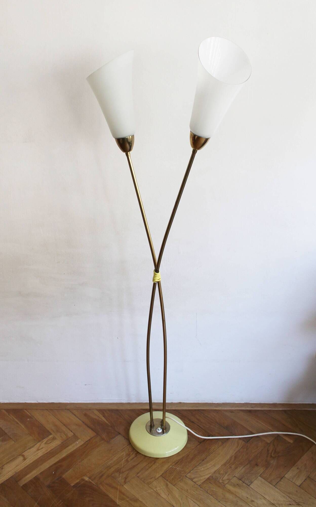 Sculptural Czech Floor Lamp with Twin Milk Glass Shades, 1960s