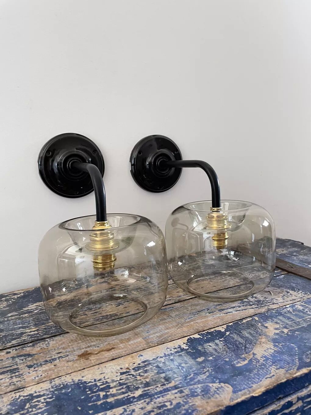 Pair of smoked glass wall sconces