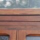 Oak entrance door and its frame and transom, wrought iron gates