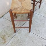 Pair of vintage wooden and straw stools from the 50s, rectangular