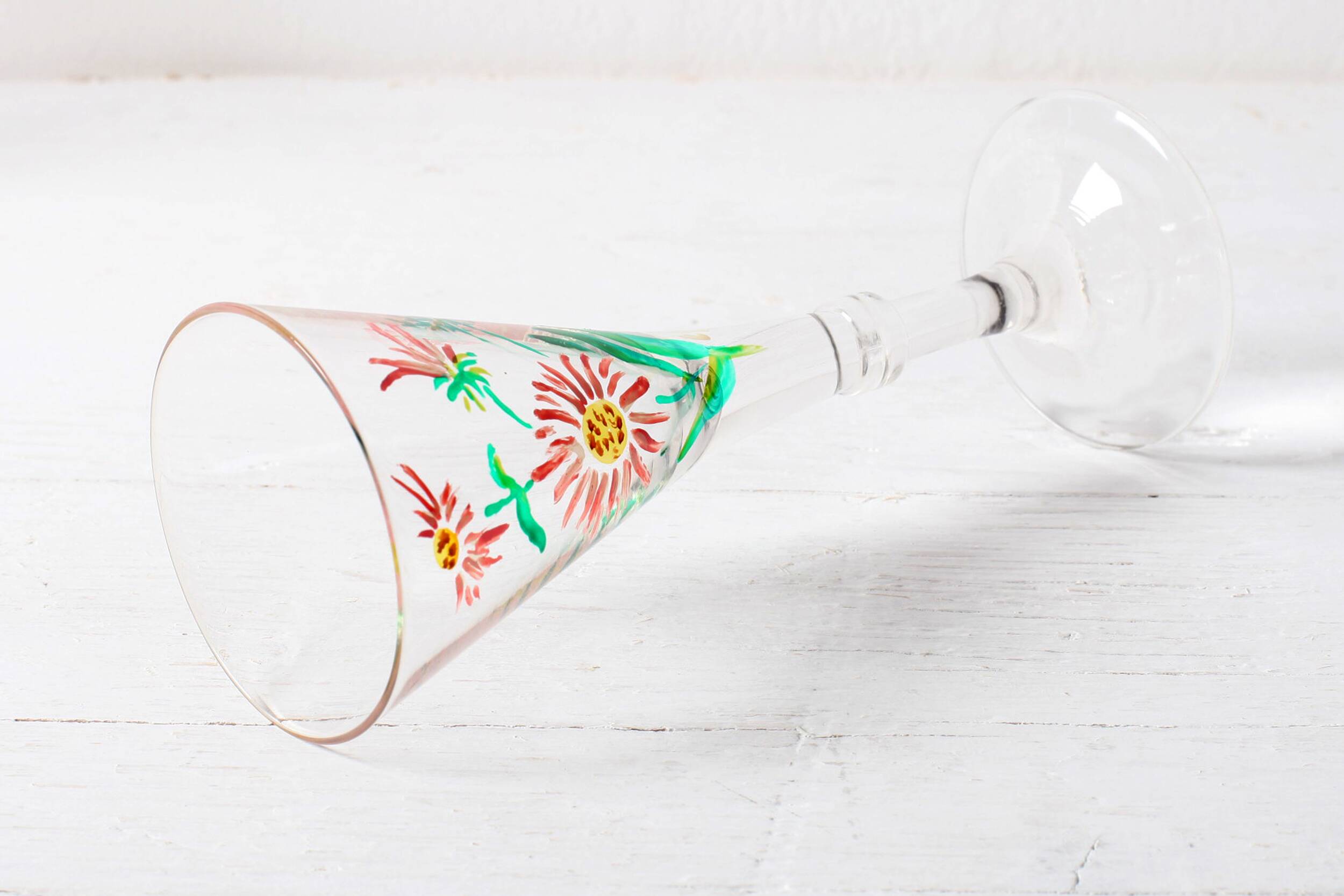 Set of 6 Mid-century Rare Floral Design Champagne Flutes / Italy / 1960s