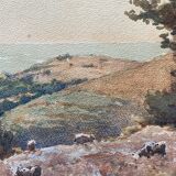 Watercolor Marine painting "Bréhec en Bretagne" Ernest Designolle (1850 / 1941)