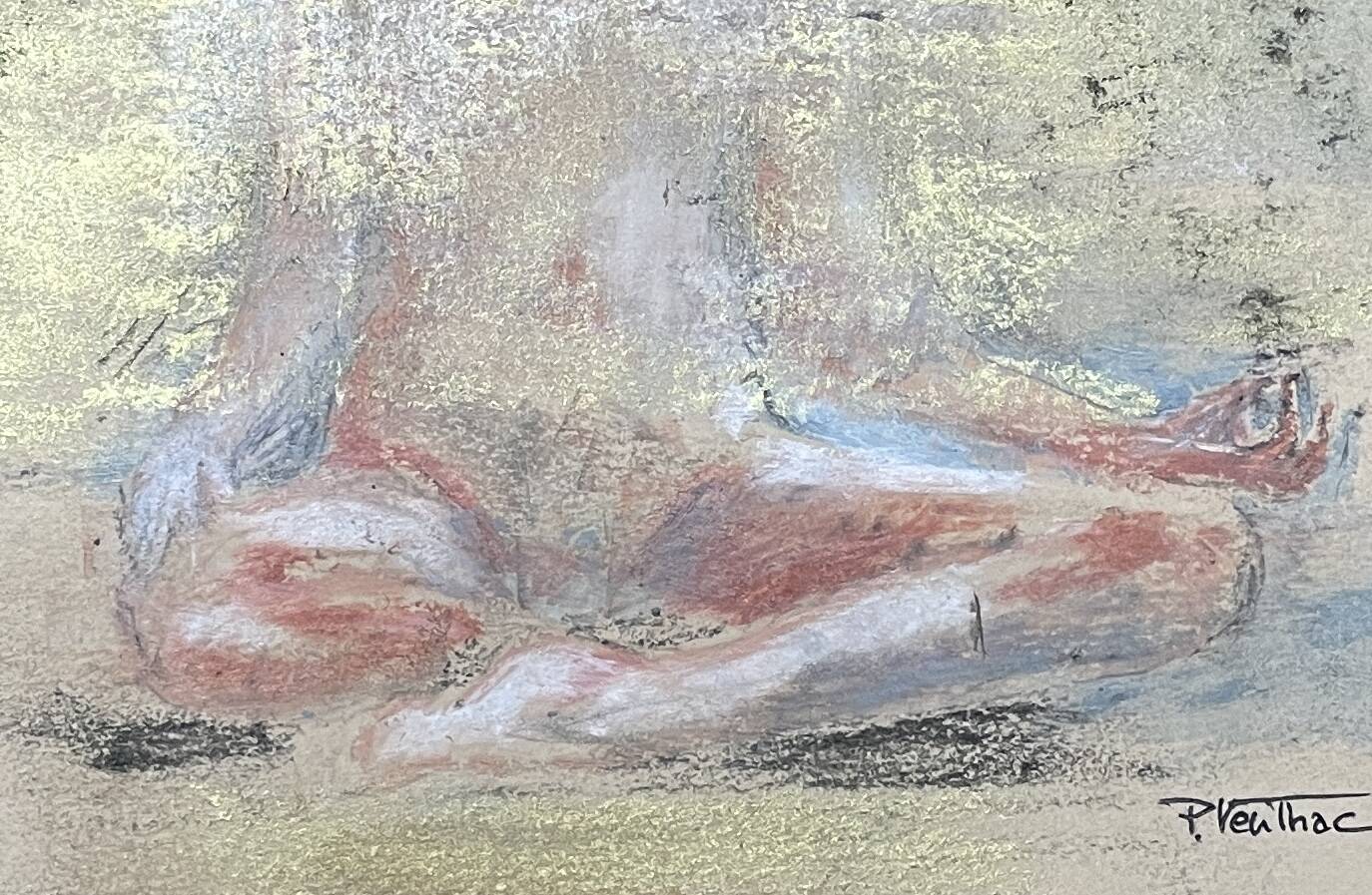 Painting signed pastel gold “Buddha woman” ZEN