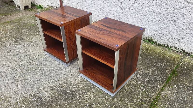 Vintage aluminium and wood bedside tables.