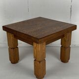 Brutalist square oak side or coffee table, Dutch 1960s