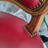 Set of Louis XV Cabriolet Chairs – Carved Wood & Bordeaux Leather