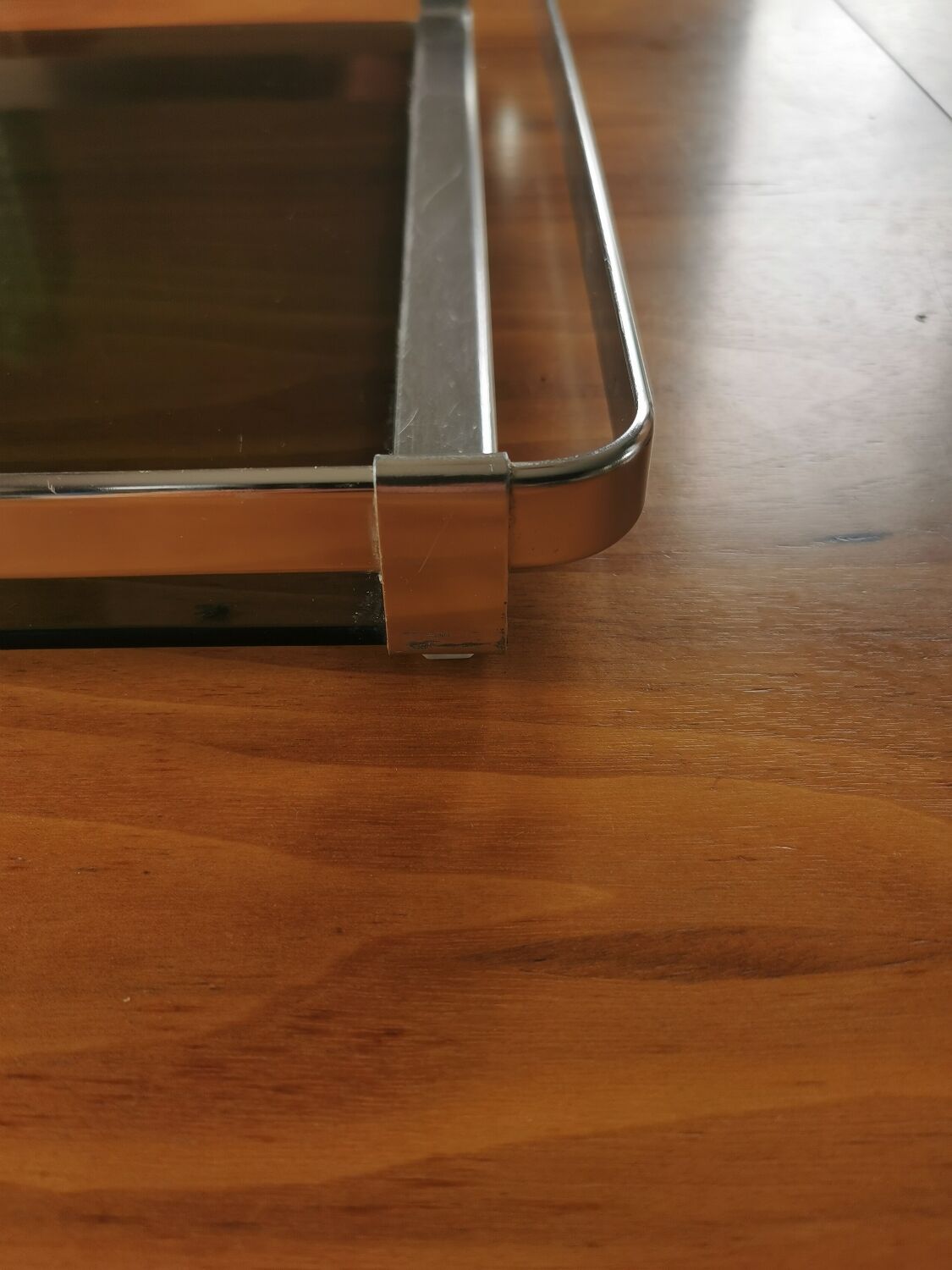 Large vintage smoked glass and chromed metal tray