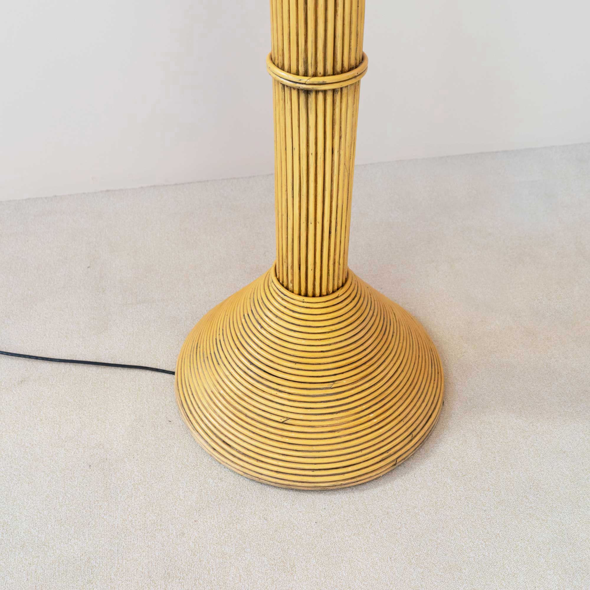 Lampadaire palmier vintage en rotin