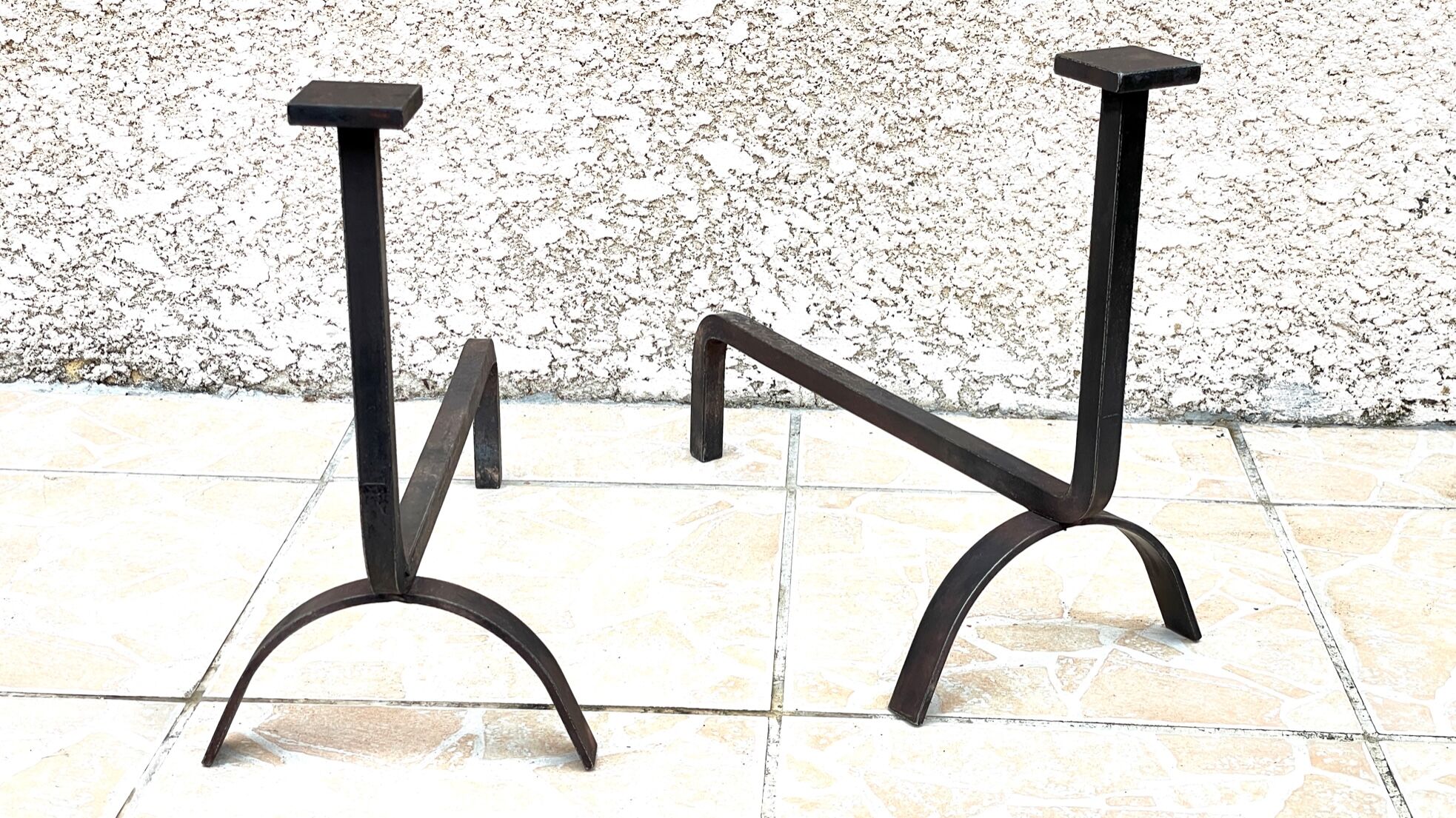 Pair of vintage steel geometric chenets