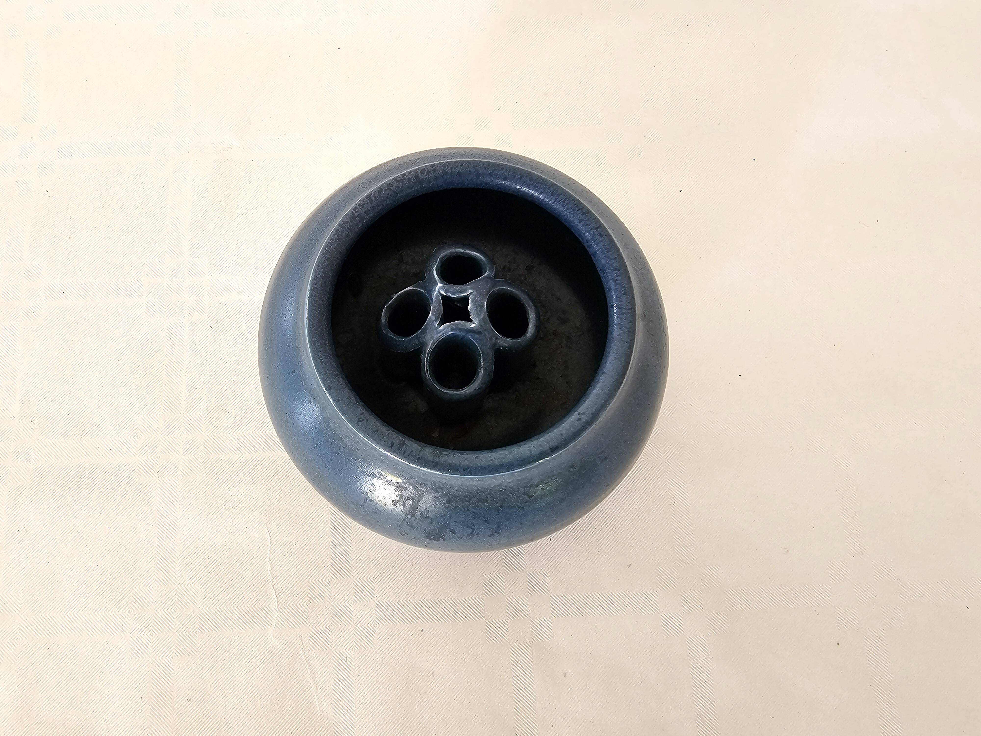 Small Blue Ceramic Flower Vase Signed Gérald POTT