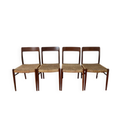 4 Scandinavian chairs in teak and rope