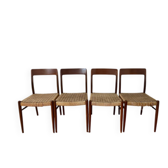 4 Scandinavian chairs in teak and rope