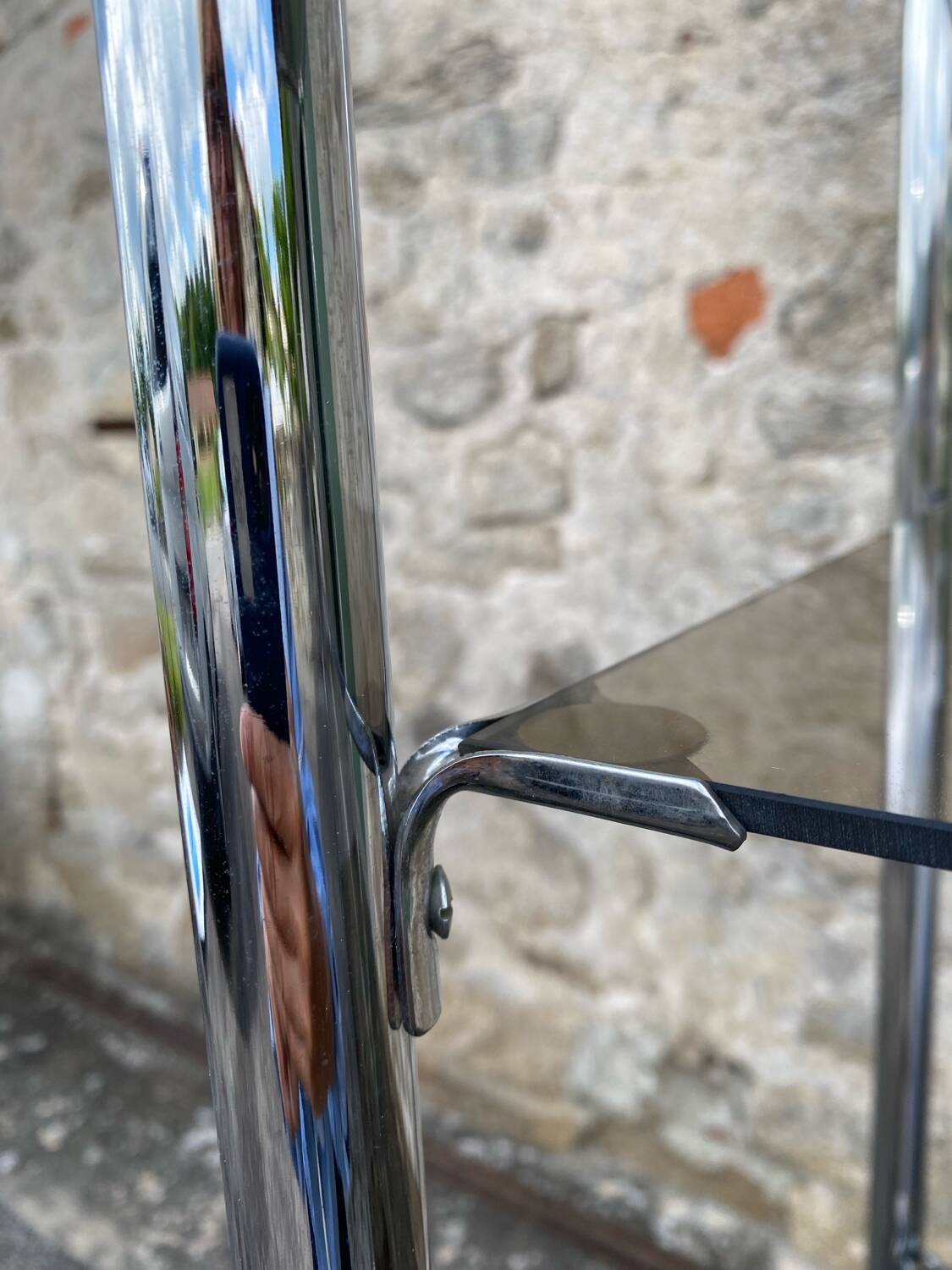 Vintage 1970s Rectangular Chrome High Shelf with 5 Smoked Glass Shelves