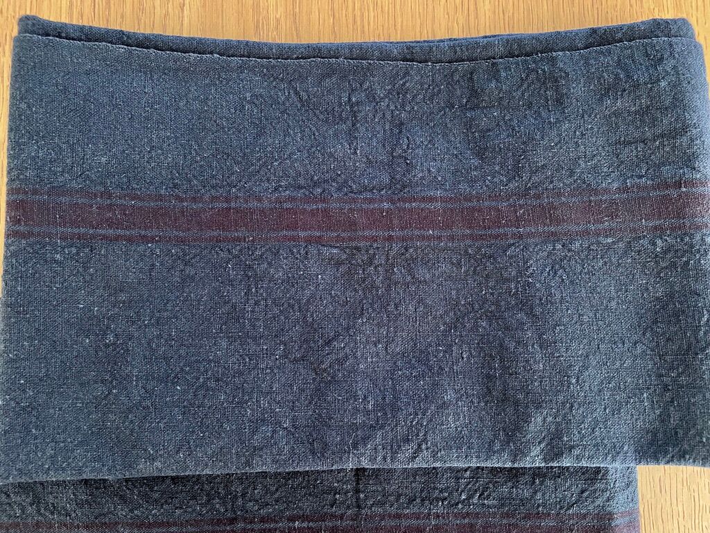 Set of 2 black dyed tea towels with red stripes - 50x75cm - linen