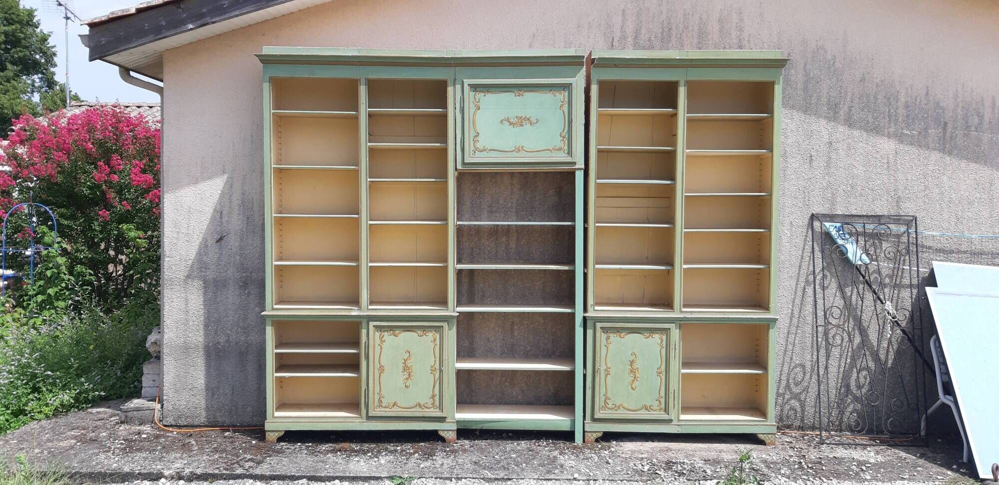 2 library furniture ceruse wood green and gold