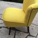 Yellow cocktail chair in solid beech, 1960s, with fluted backrest and tapered legs.