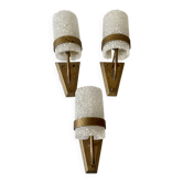 Set of three wall sconces in gold metal and ice effect Perspex, 1960-70.