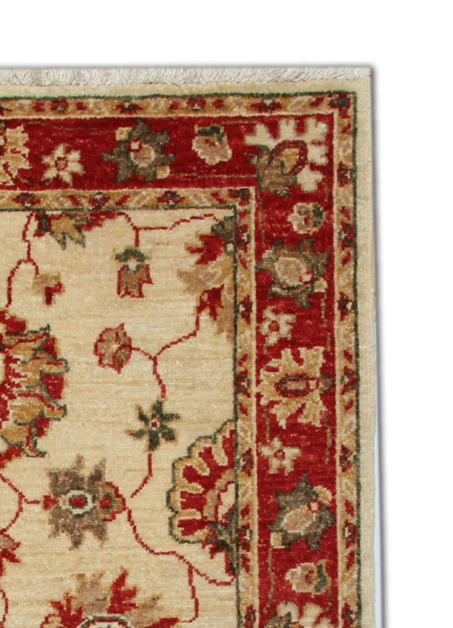 Red beige wool rug handmade oriental carpet traditional living room rug- 86x123cm