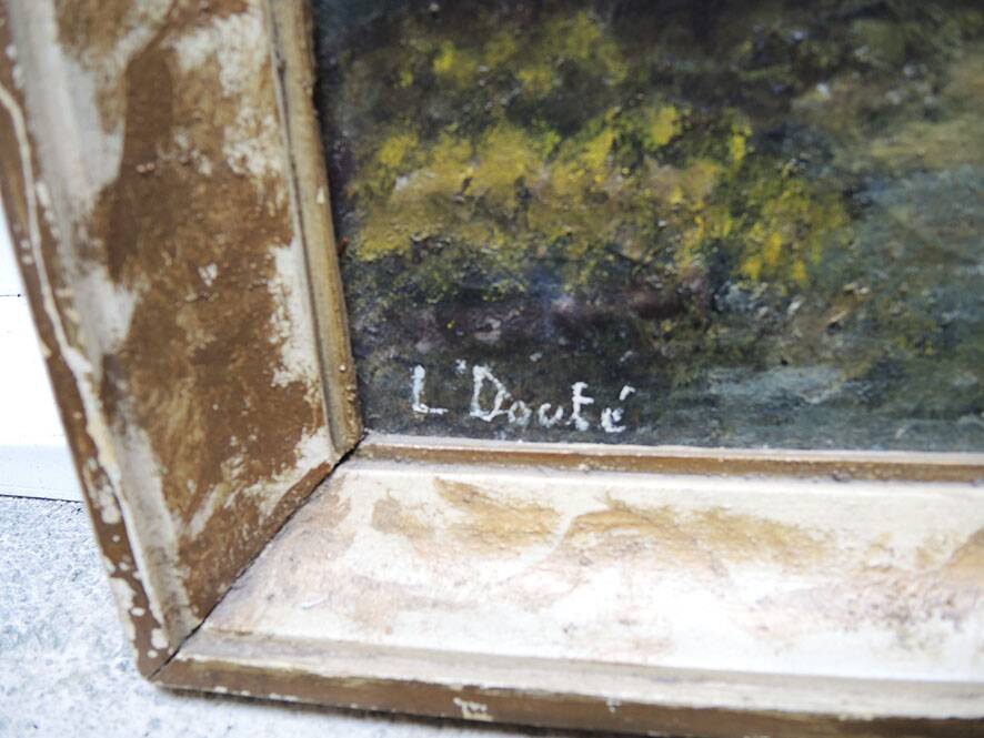 Old oil painting on canvas signed & framed: cavalier alone