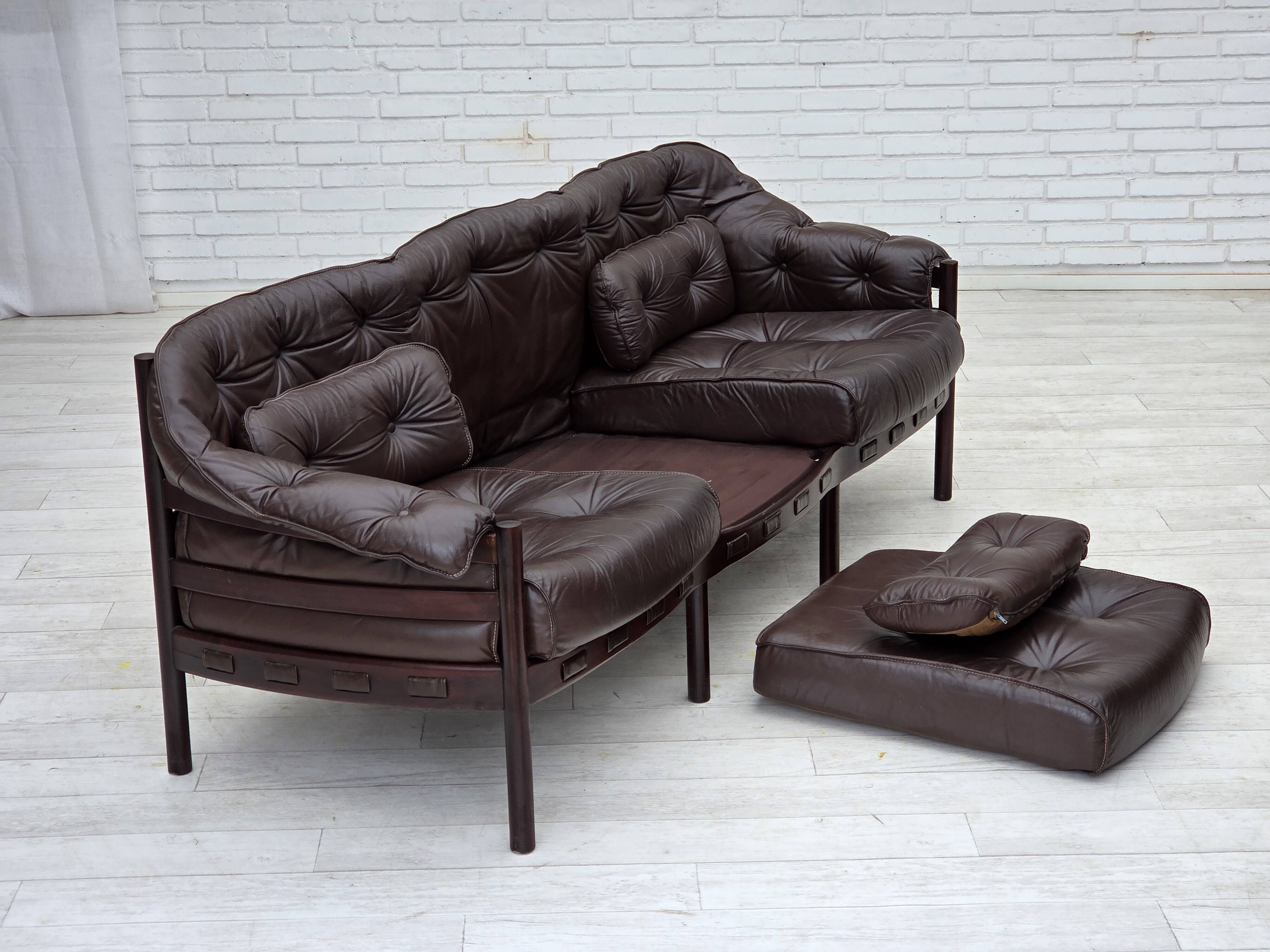 1970s, Scandinavian 3-seater sofa by Arne Norell, furniture leather.