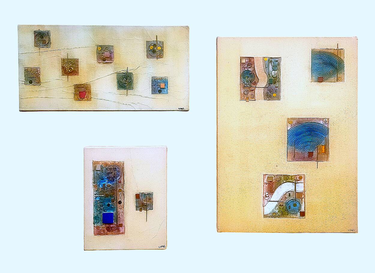 3 Tableaux M ELHAIK (Martine, 1962) Technique mixte toiles Compo abstraites