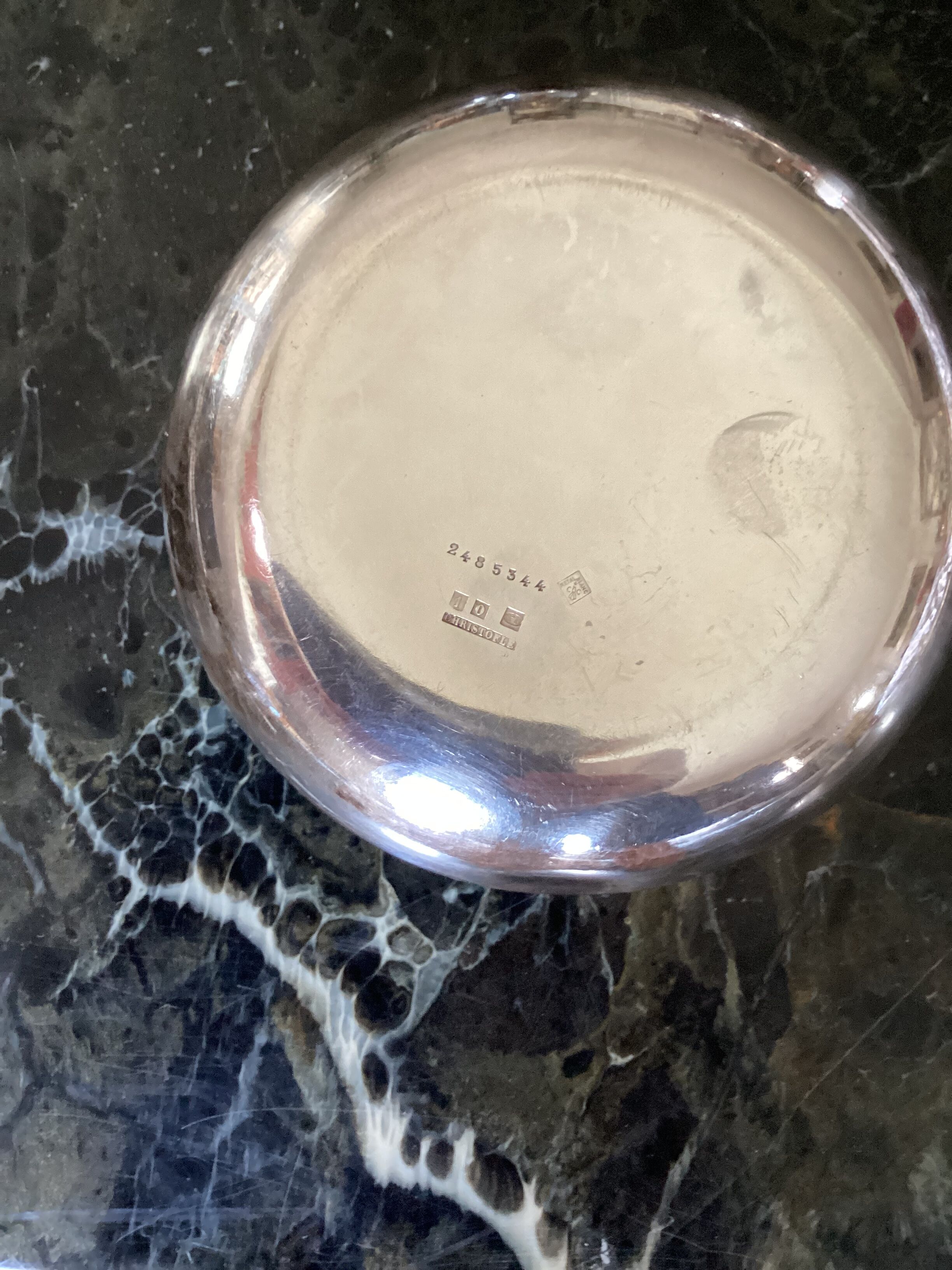 Old white silver metal cup Christofle numbered dimension