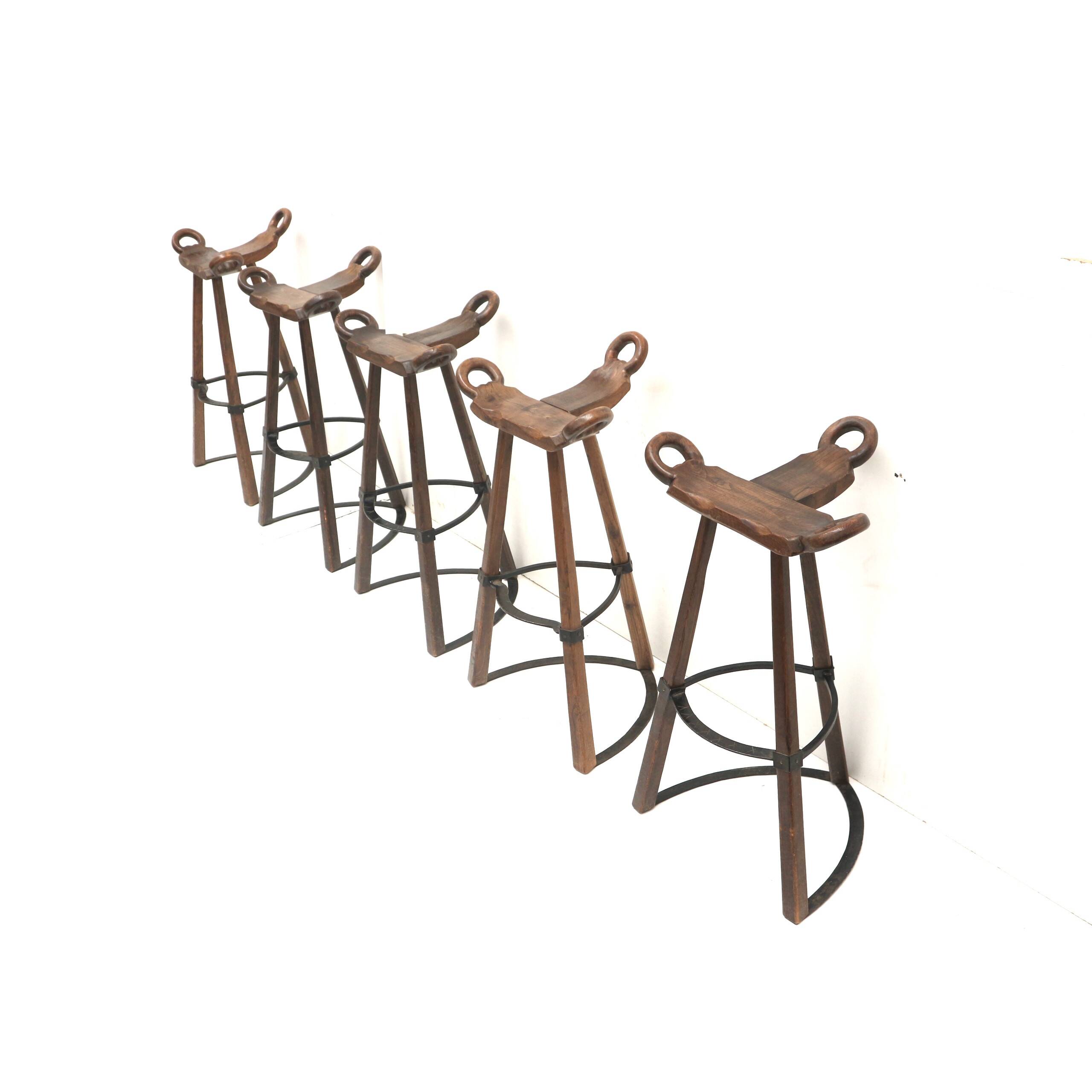 5x Vintage Spanish Brutalist 'Marbella' stool by Confonorm from the 70s