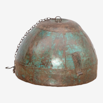 Metal pendant lamp with original green patina