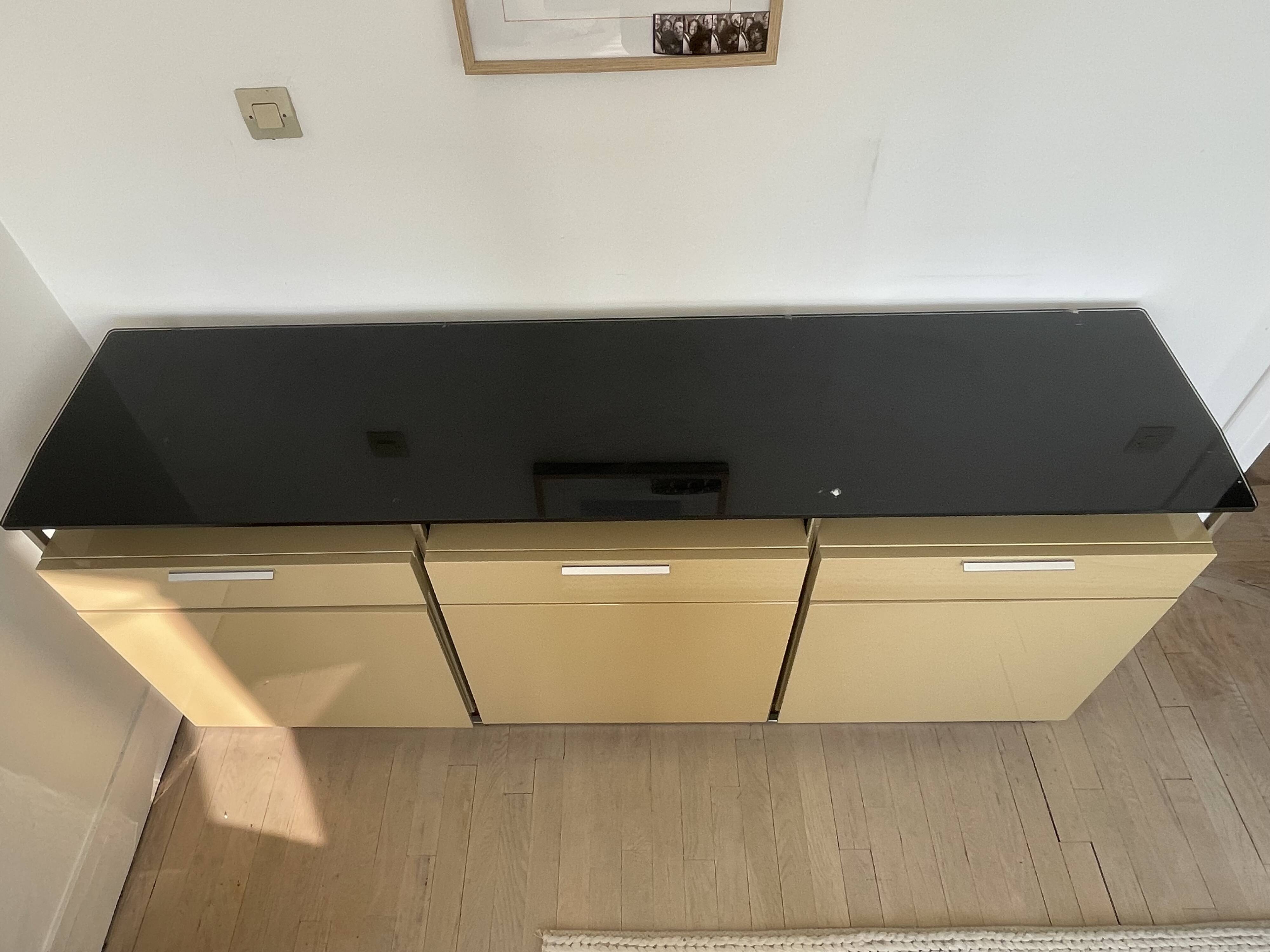 Modular enfilade design — champagne lacquer & chrome steel — 1980s-90s