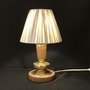 Vintage table lamp foot in wood and brass pleated lampshade 1960