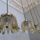 Set of 5 Doria  pendant lights in brass and amber-coloured glass, 1960s