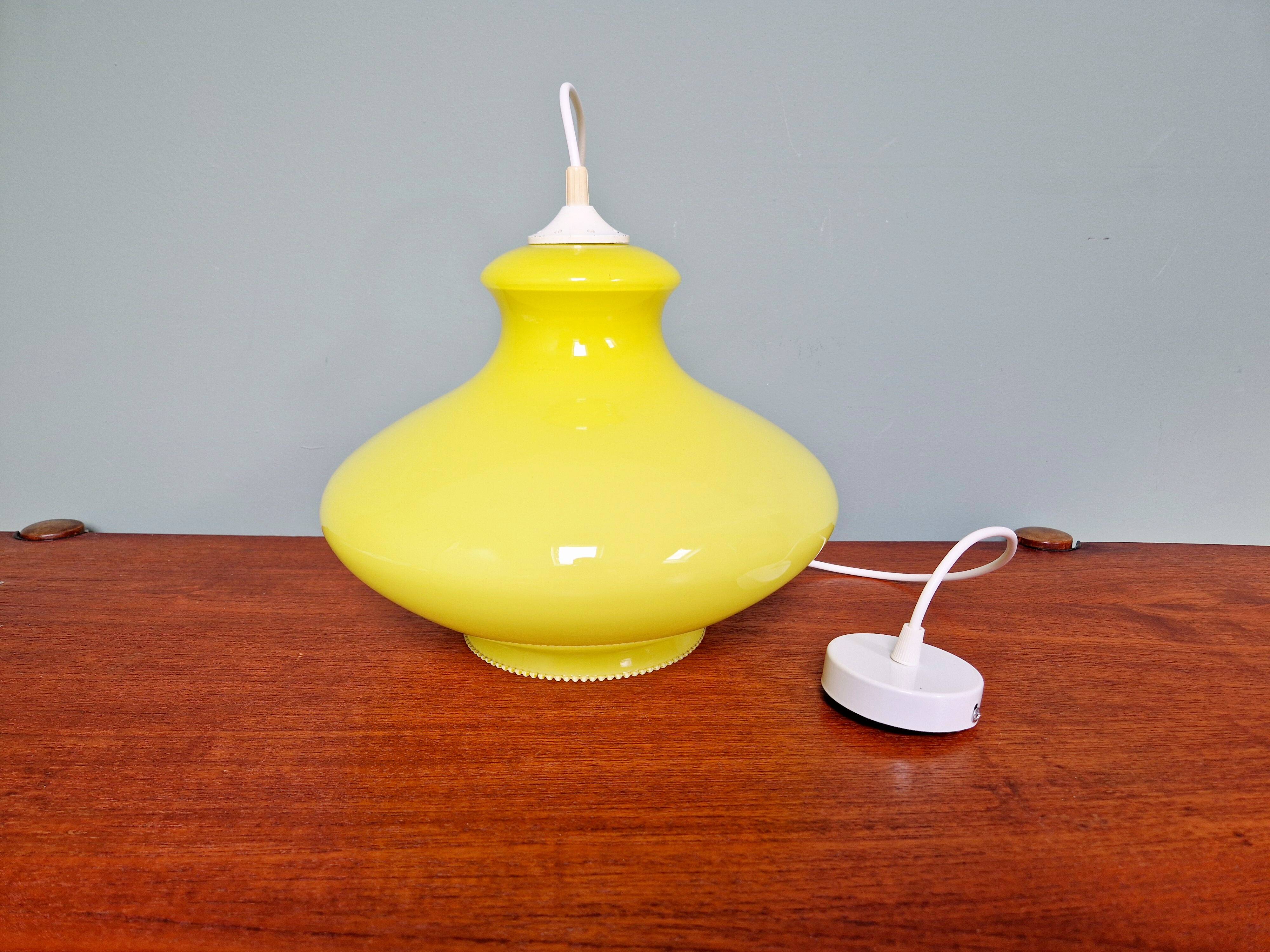 Vintage yellow opaline pendant light, 70s