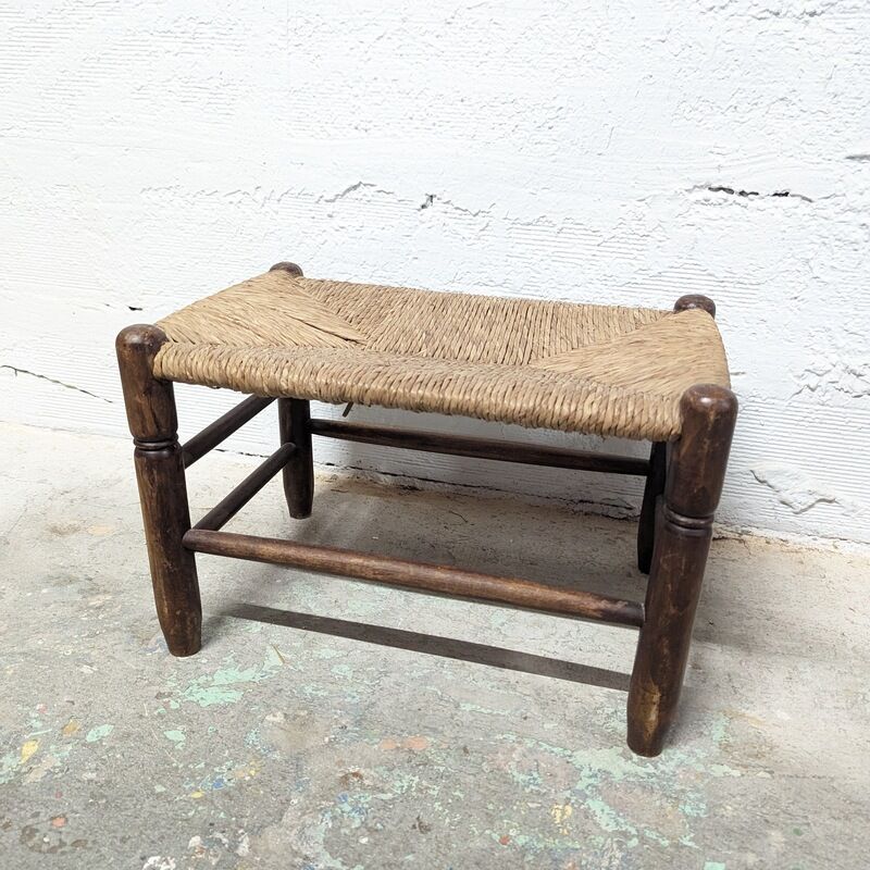 Wooden foot stool and straw