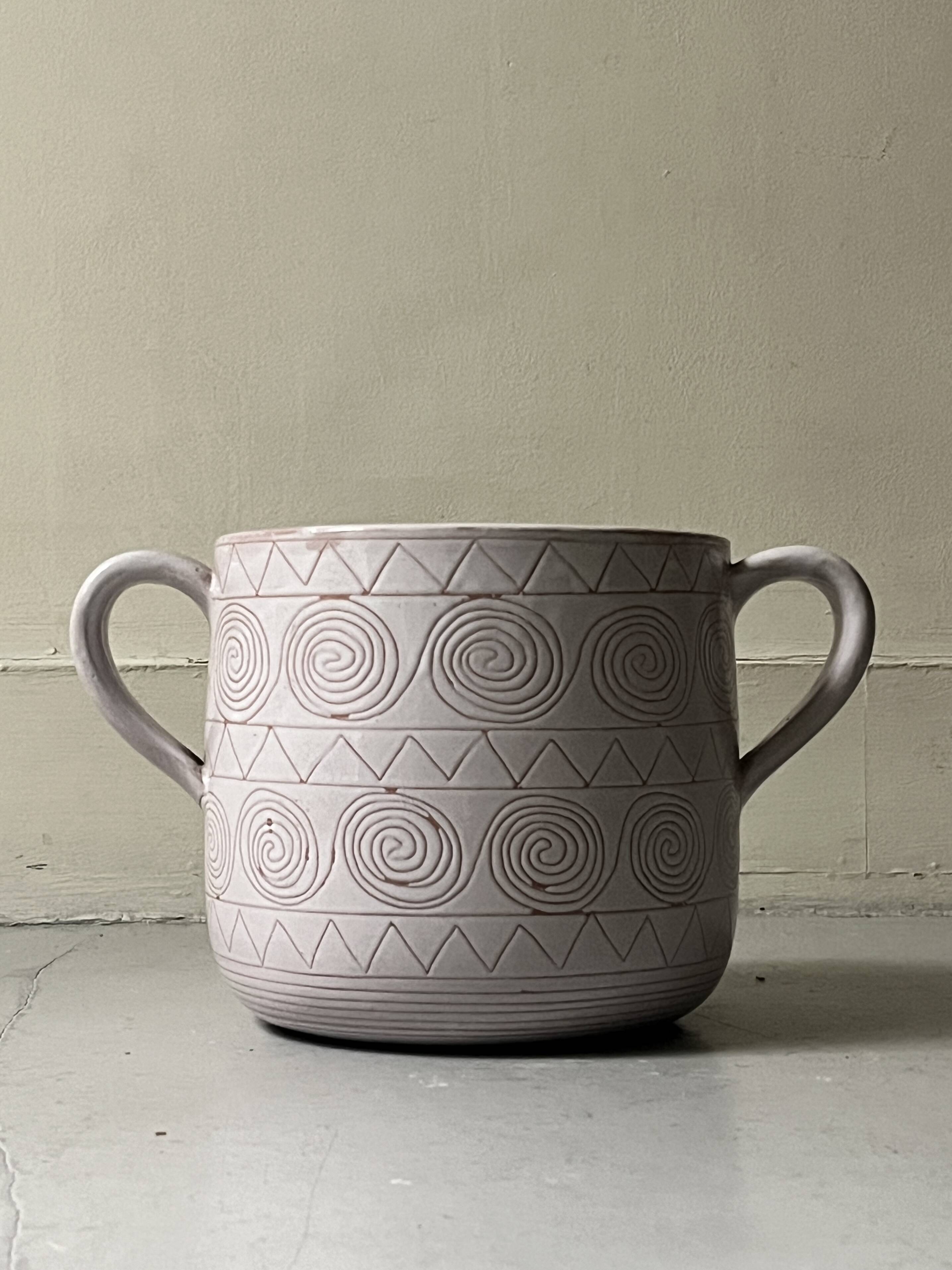 large vase / cache pot in enamelled ceramic signed Robert Picault, Vallauris 1950