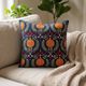 Silk Embroidered Pomegranate Design Cushion Cover. Navy Blue Throw Pillow Case. Traditional Accent Pillow