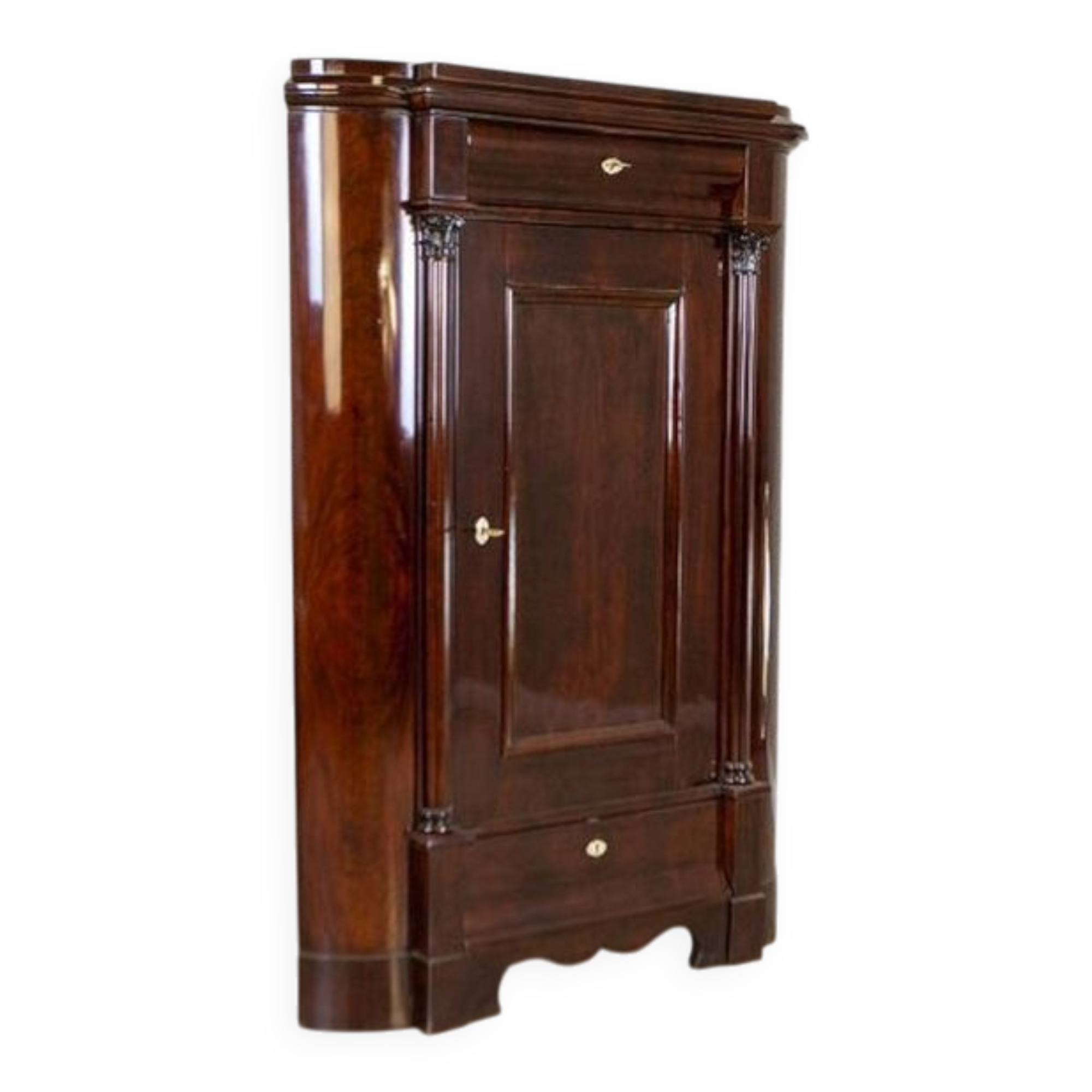 Biedermeier Mahogany Corner Cabinet, 1870