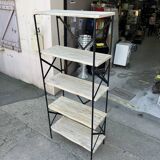 Industrial style shelf in light wood and cast iron