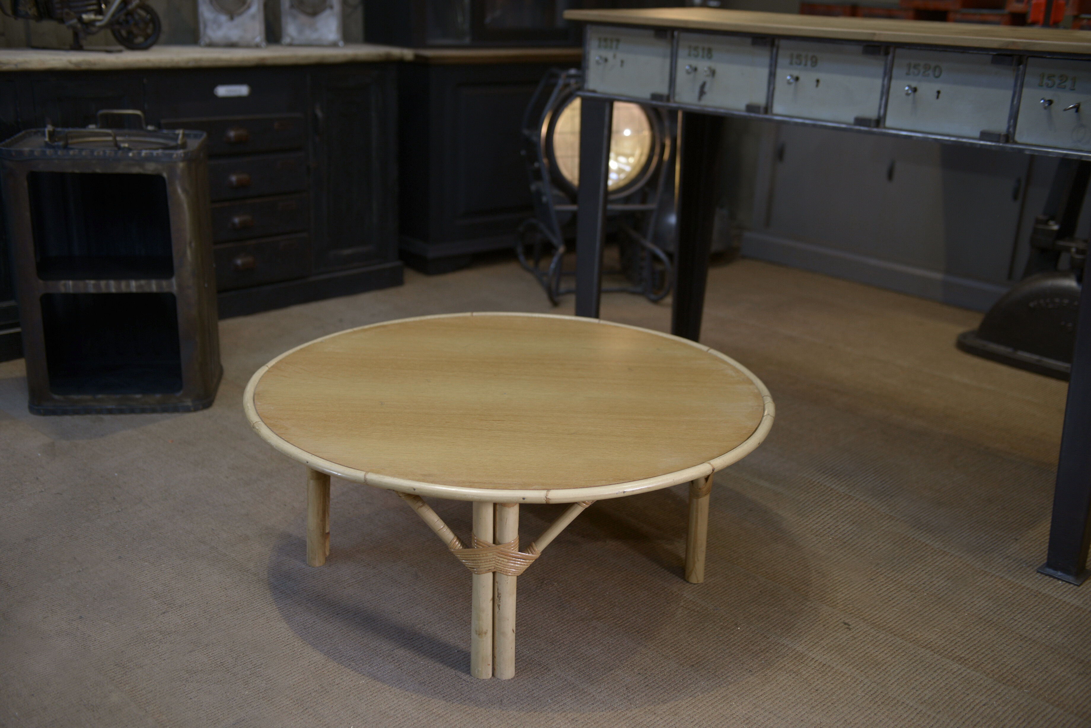 Round rattan coffee table 1960