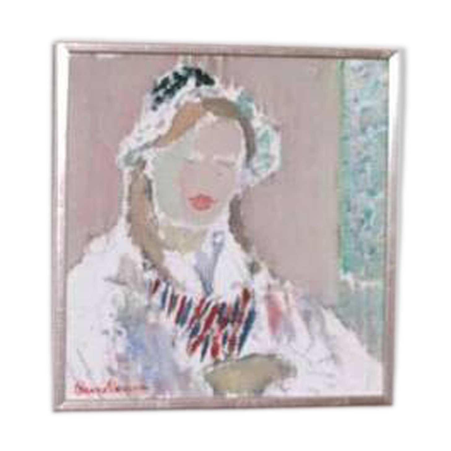 Swedish Oil on Panel “Portrait of Woman” by Rune Persson Vintage& Framed 31×30cm