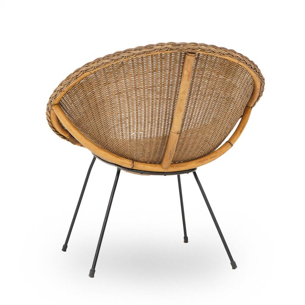 Woven rattan armchair, 1950s