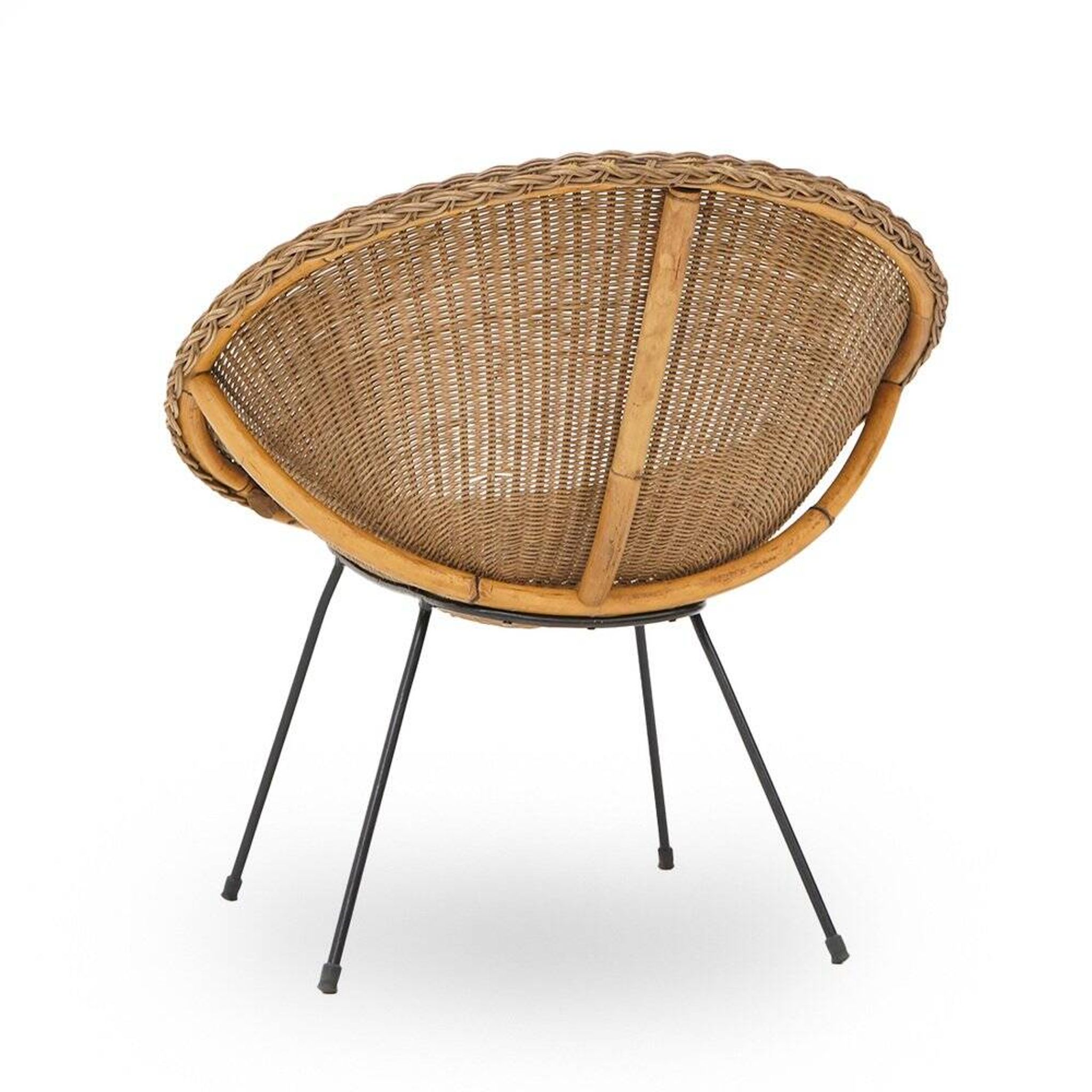 Fauteuil en rotin tressé, années 1950