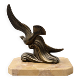 Modernist Bird in Flight Sculpture on Breccia Marble Base — France, 1