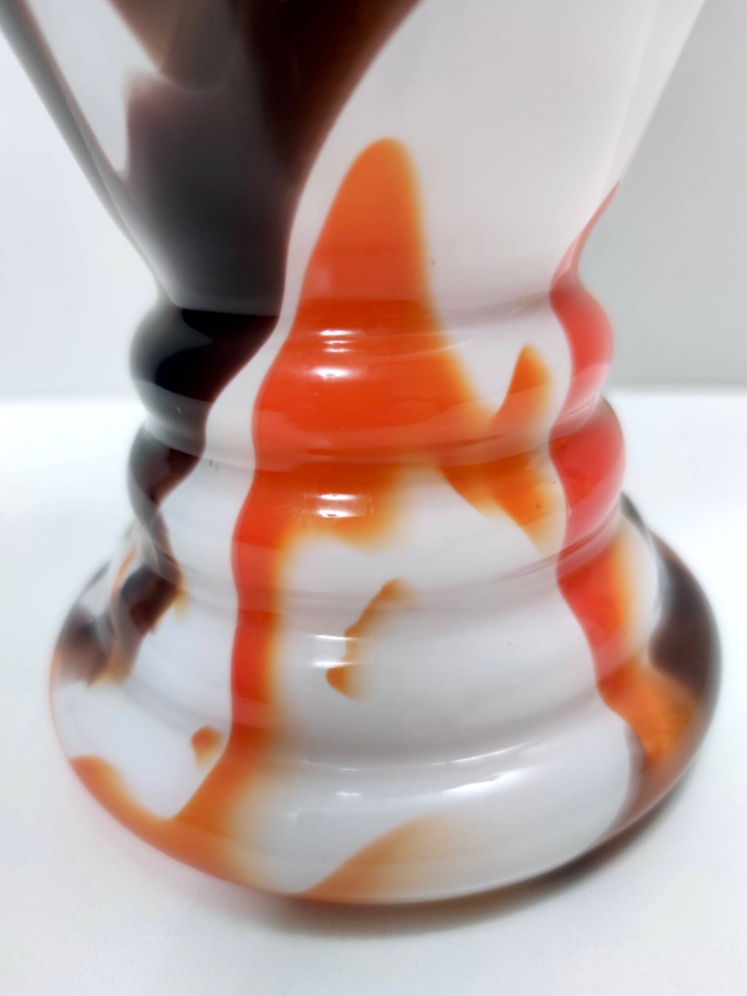 White, Orange and Brown Murano Glass Vase by Carlo Moretti, Italy