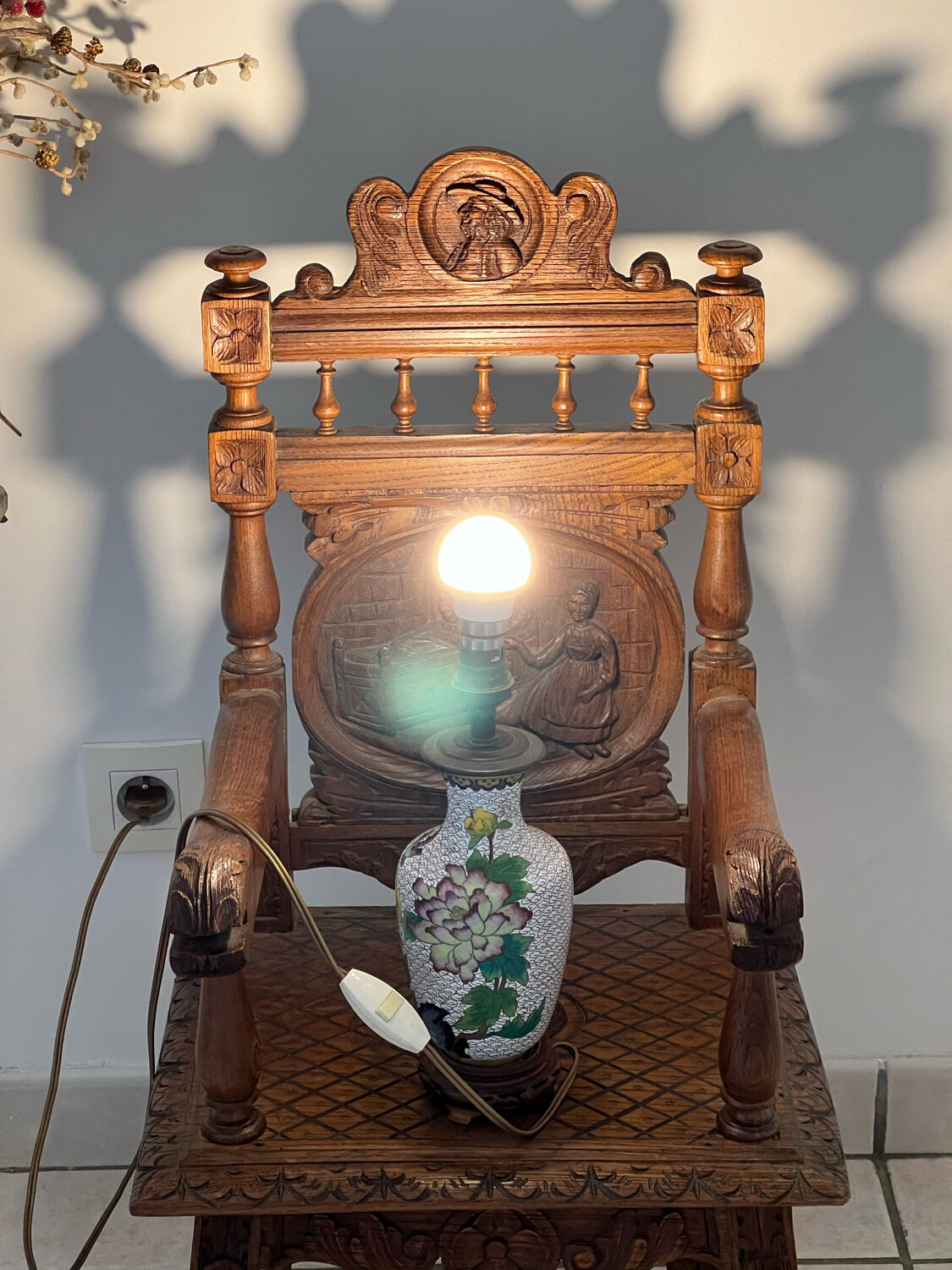 Pied de lampe ancien en émail cloisonnée