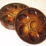 Set of 6 Vintage French Majolica Oyster Plates by St Clements France