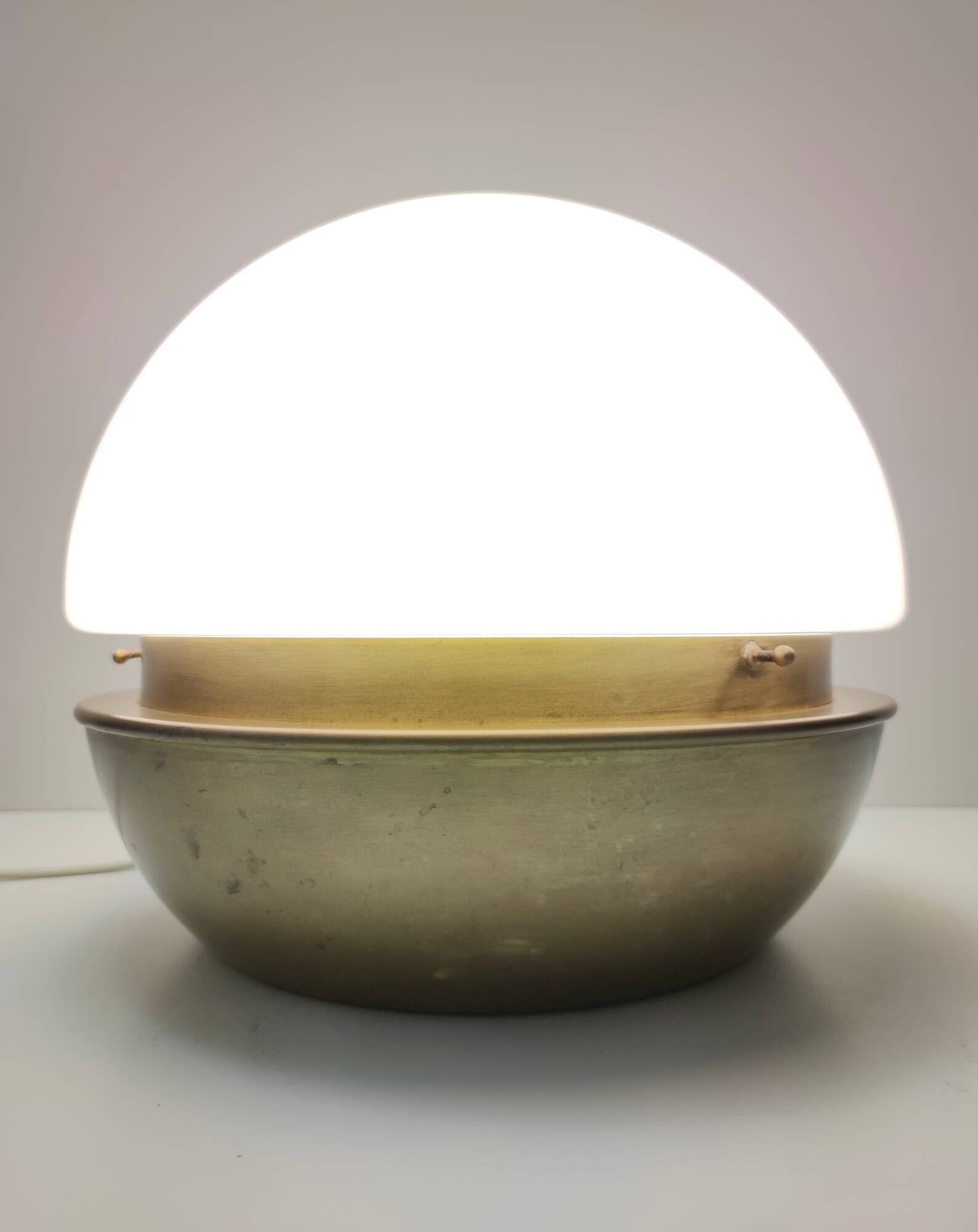 Space Age White Opaline Murano Glass and Brass Table Lamp, Italy