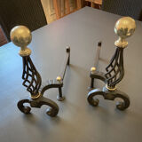 Chenets modernist bronze and cast iron