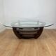 Sculptural coffee table with concentric rings, glass and wood, circa 1985.