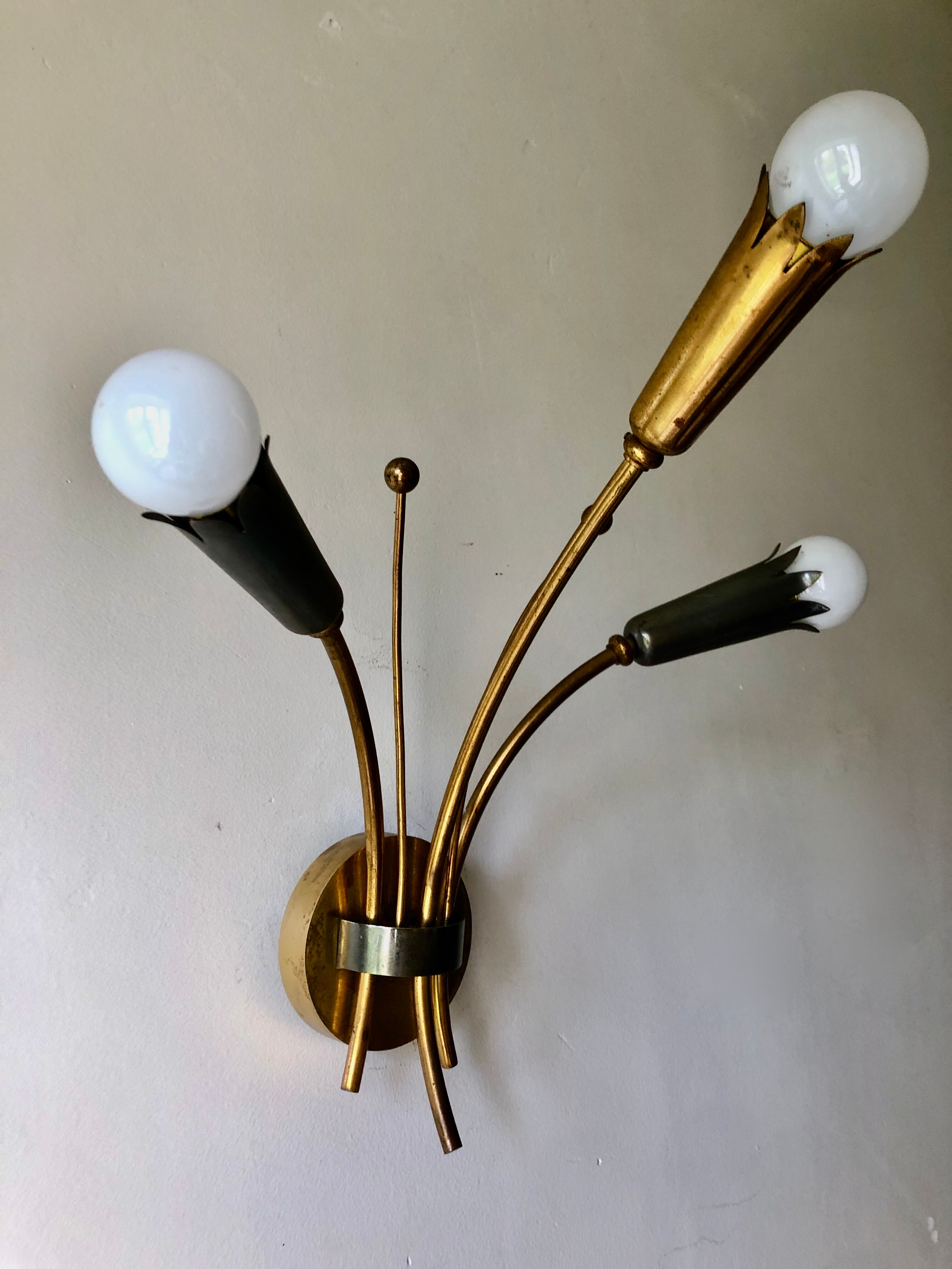 Wall lamp brass and gray metal 1950
